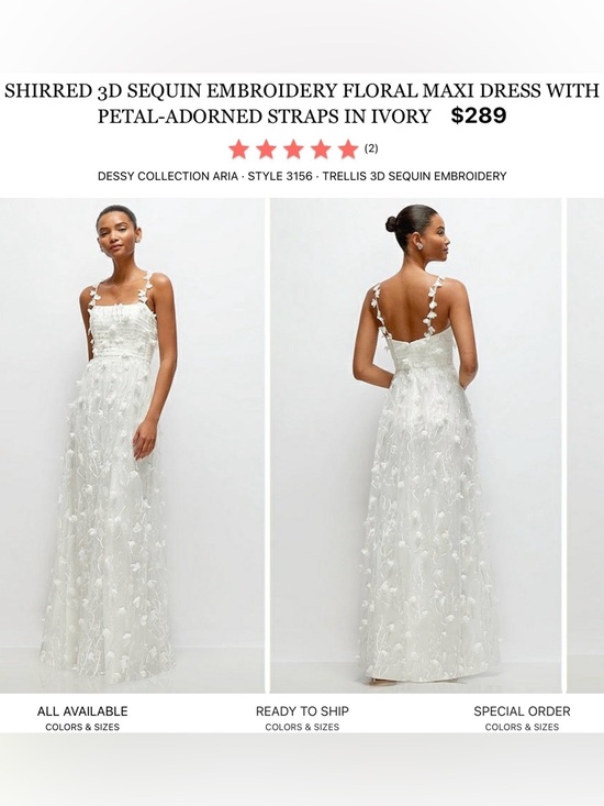 Dessy Collection Dresses & Skirts - Dessy Collection Ivory Shirred 3D Sequin Embroidery Floral Maxi Dress